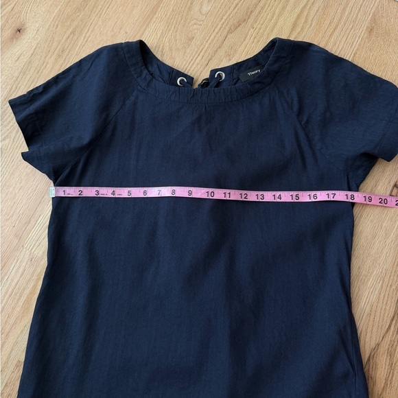 THEORY $275 Linen Blend Navy Caliver Lace Back Raglan Dress Size 6 - Picture 7 of 11